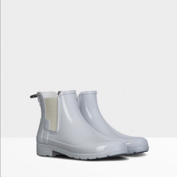 Hunter Original Refined Gloss Grey Women’s Rain Chelsea Boots Size 7 NIB - Picture 1 of 8